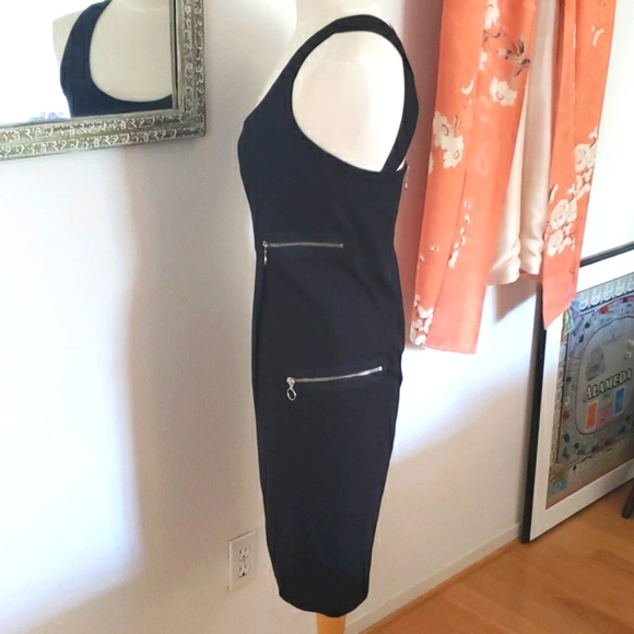 Zara Black Cotton Fitted Criss-Cross Straps Dress W/ Zippers Size Medium - Picture 6 of 11